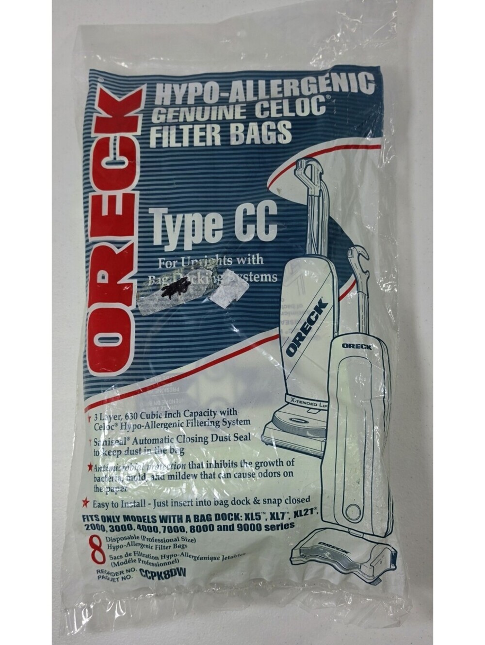 Oreck CCPK8DW Type CC Celoc Upright Vacuum Bags - 8 in Pack
